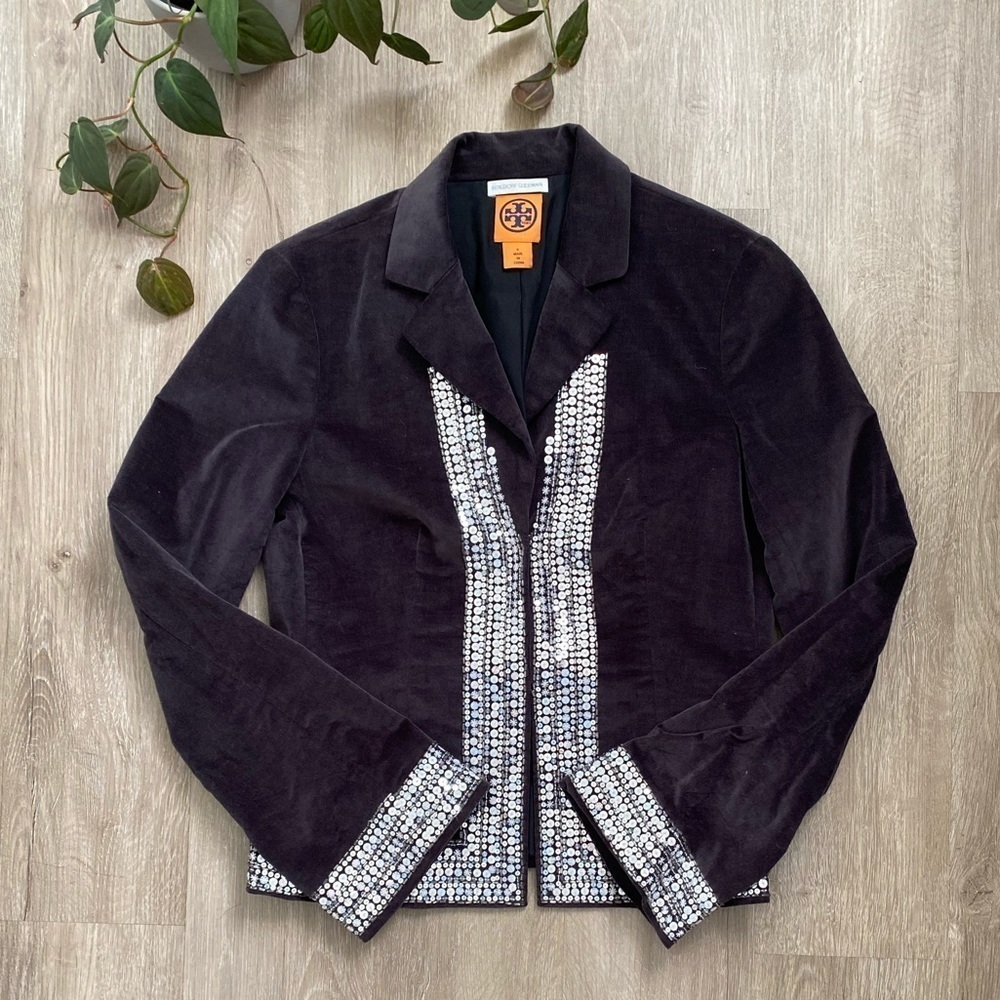 Tory Burch Grey Velvet Natasha Sequin Embellished Blazer EUC